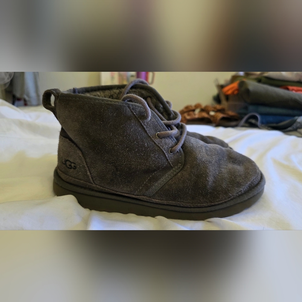 UGG Neumel Kids Gray Suede Ankle Boots Size 4